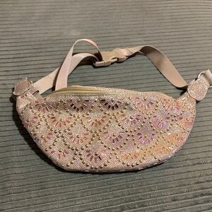 Elegant Beige and Rose Gold Beaded Women's Fanny Pack used once.